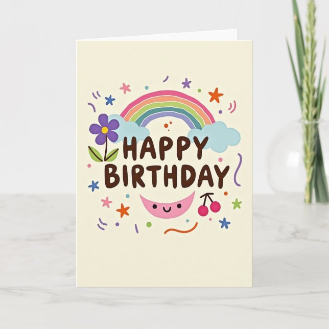 Carte de fête d'anniversaire nuage fantaisiste (Devant)
