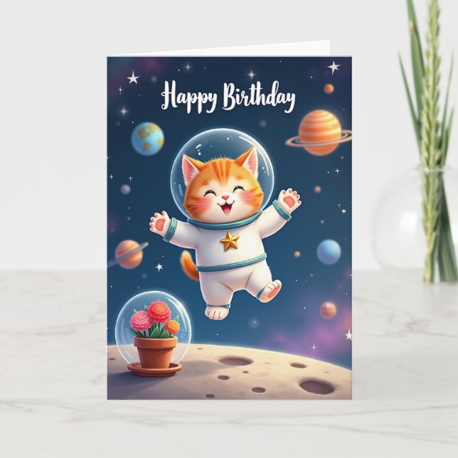 Carte de fête d'anniversaire pour chat cosmique (Devant)