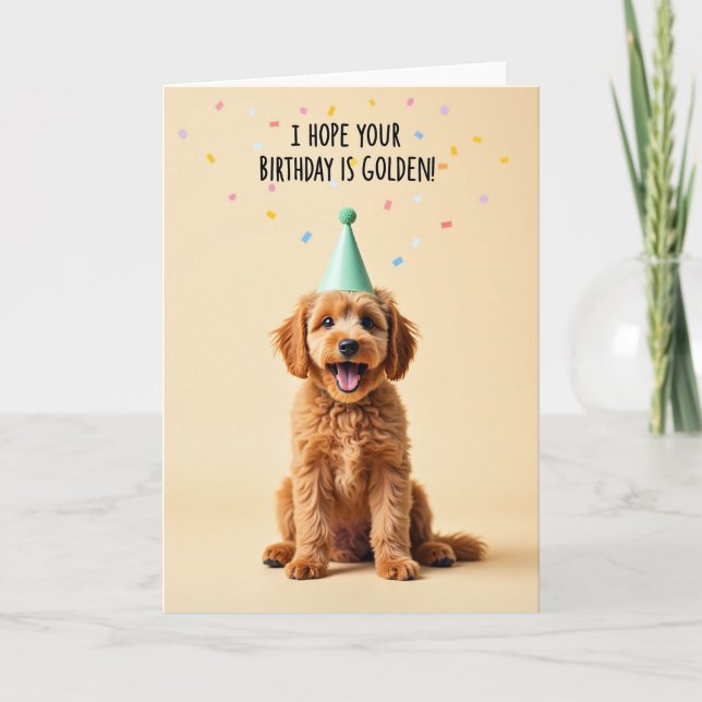 Carte de fête d'anniversaire pour chiot doré (Devant)