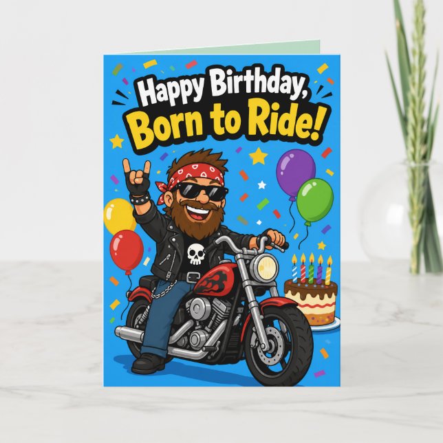 Carte de Fête d'Anniversaire pour Motard Né pour R (Devant)