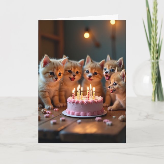 Carte de fête d'anniversaire rose pour chaton (Devant)