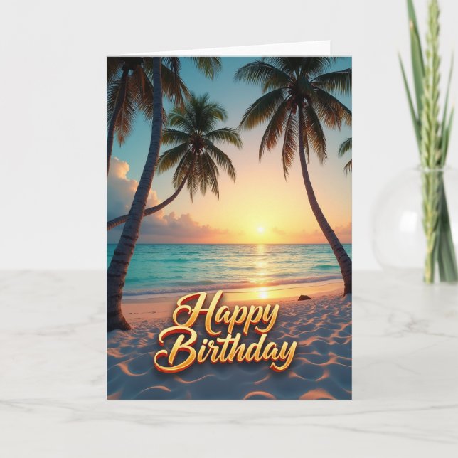 Carte de fête d'anniversaire tropical au coucher d (Devant)