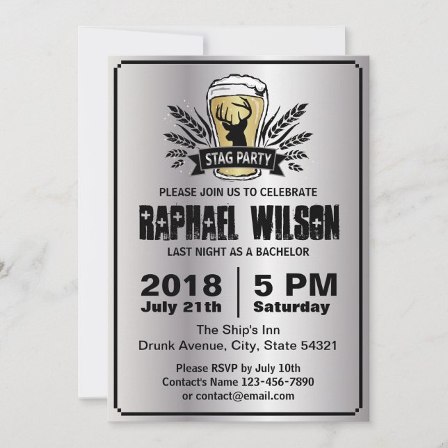 Carte de fête de bachelor de cerf d'orge de bière  (Devant)