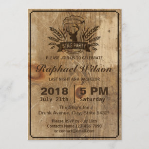 Carte de fête de bachelor Retro Wood Beer & Stag