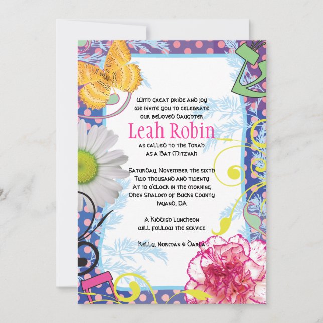 Carte de fête de Bat Mitzvah COLLAGE FOU (Devant)