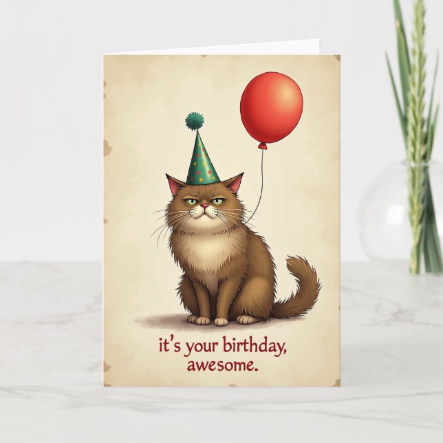 Carte de fête de chat fantaisiste (Devant)