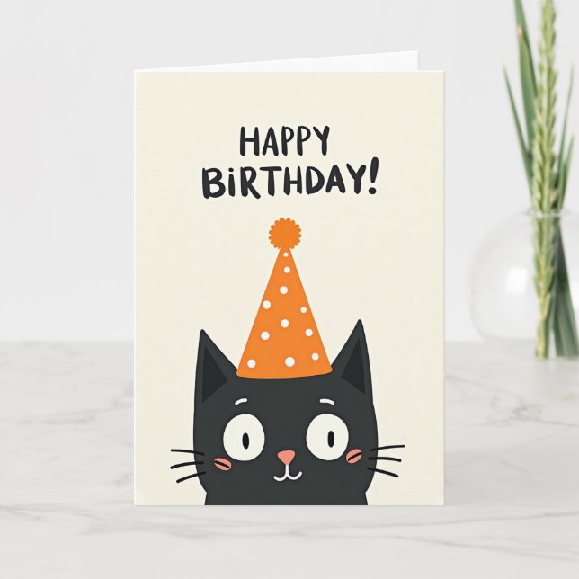 Carte de fête de chat noir joyeuse (Devant)