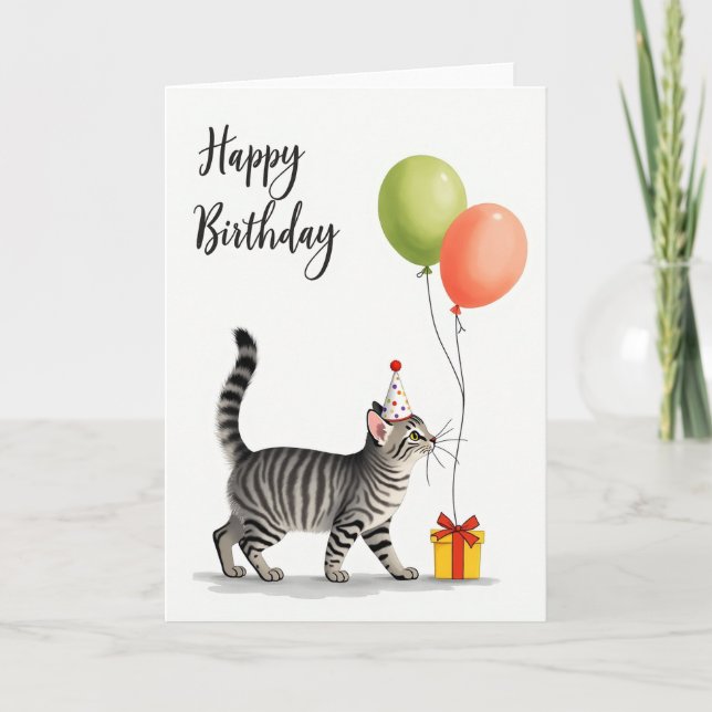 Carte de fête de chat rayé joyeux (Devant)