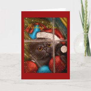 CARTE DE FÊTE DE CHATON PERSAN NOIR