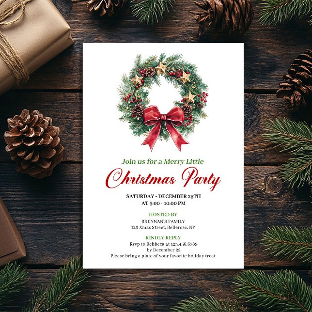 Carte de fête de couronne de Noël à l'aquarelle mo (Modern Watercolor Christmas Wreath Party Card)