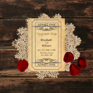Carte de fête de fiançailles de billet de cinéma v