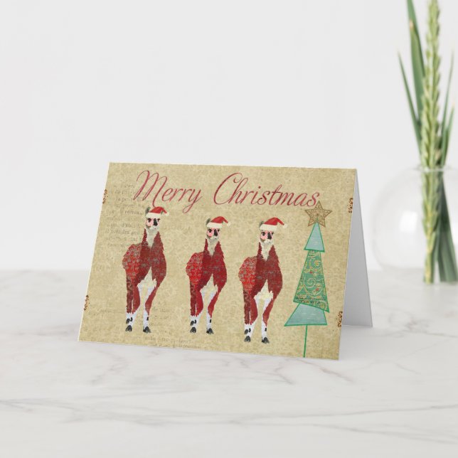 Carte de fête de Joyeux Noël de lamas (Devant)