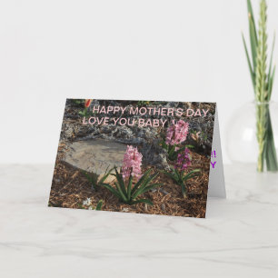 CARTE DE FÊTE DE LA MÈRE AVEC FLEURS ET PIERRE