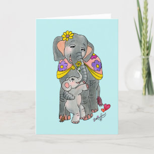 Carte de fête de la mère et du fils de l’Eléphant