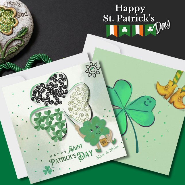 Carte de fête de la Saint-Patrick personnalisée av (Custom ST Patrick's Day Shamrock Beer Holiday Card)