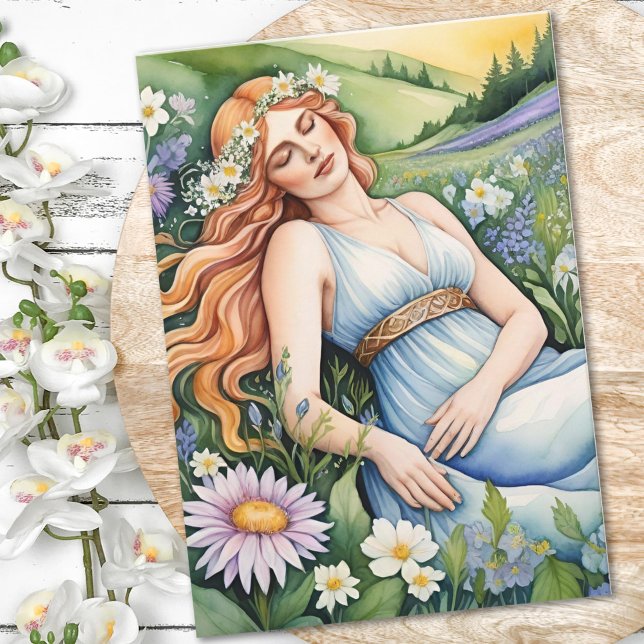 Carte de fête de l'équinoxe de printemps de la dée (Ostara Goddess Spring Equinox Sabbat Wicca Holiday Card by Pagan Holidays)