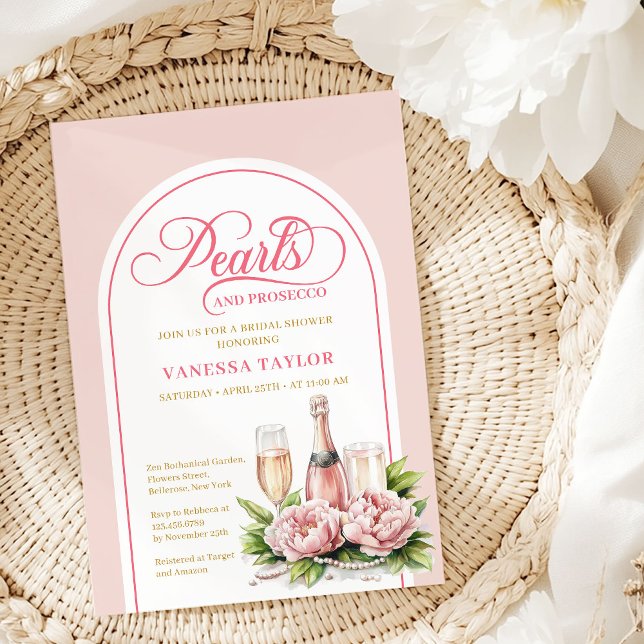 Carte de Fête de Mariage Élégante Rose et Perles d (Elegant Blush and Gold Pearls Bridal Shower Card)