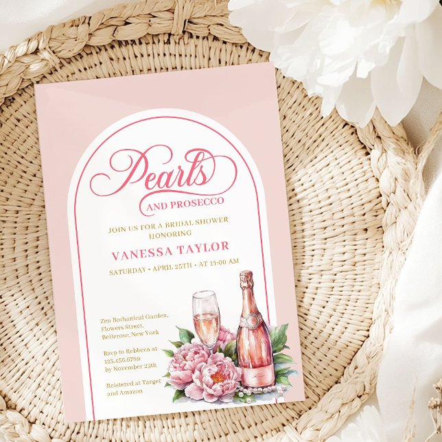 Carte de Fête de Mariage Perles et Prosecco Chic (Chic Pearls and Prosecco Bridal Shower Card)