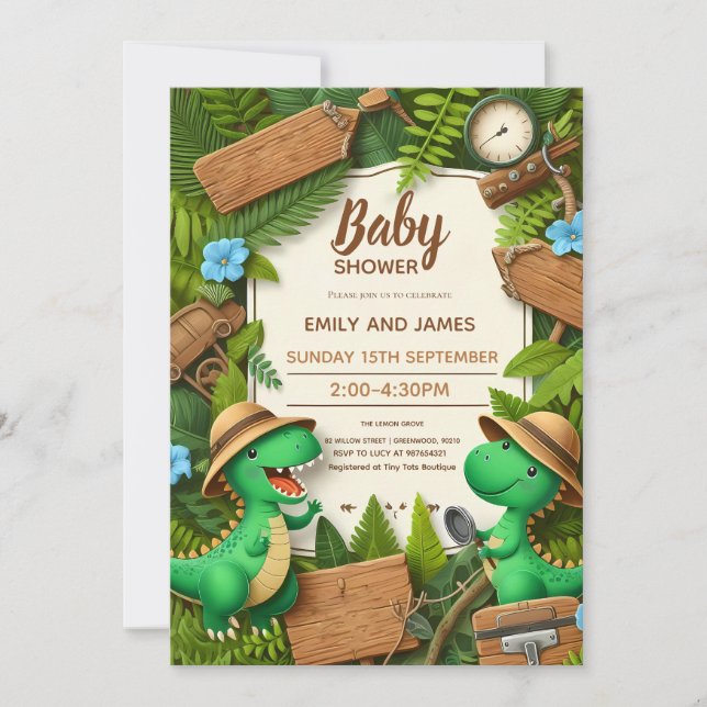 Carte de fête de naissance de bébé garçon dinosaur (Devant)