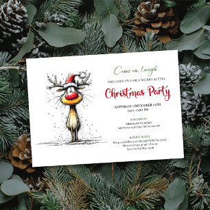 Carte de fête de Noël à main levée de renne drôle