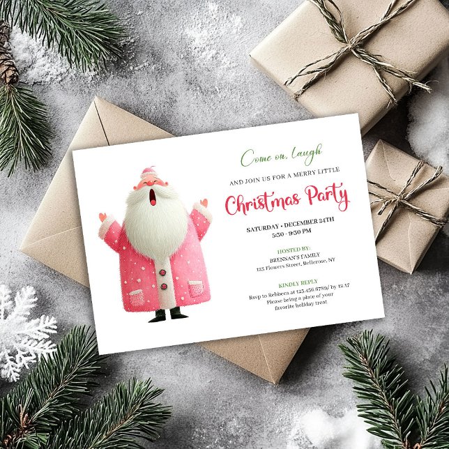 Carte de fête de Noël éditable aquarelle amusante  (Fun Watercolor Santa Editable Christmas Party Card)