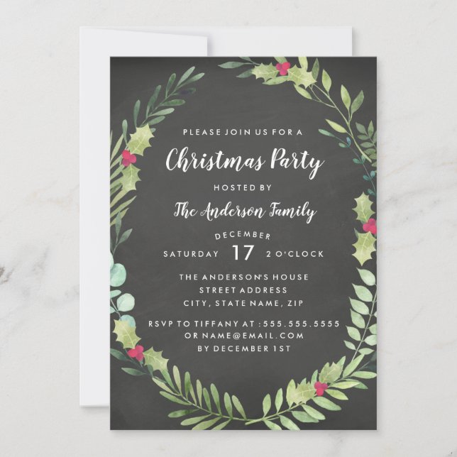 Carte de fête de Noël Festive Wreath Chalkboard (Devant)
