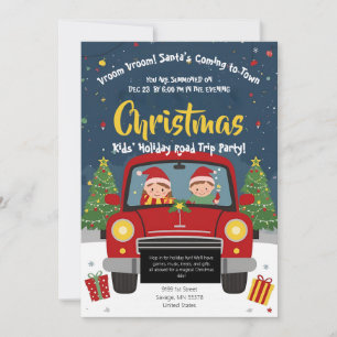 Carte de fête de Noël pour enfants en voiture pour