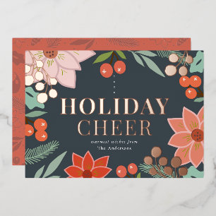 Carte de fête de Poinsettia festive Berry Navy Foi