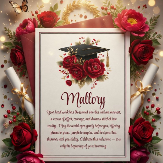 Carte de Fête de Remise de Diplôme aux Roses Rouge (Créateur téléchargé)