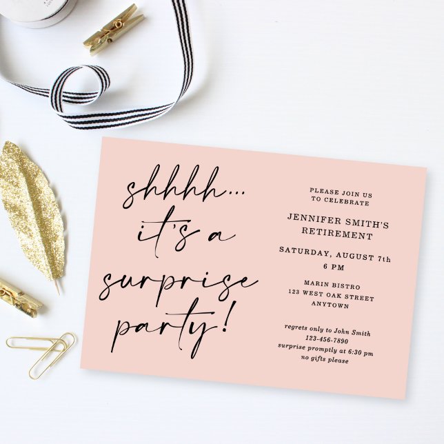 Carte de Fête de Retraite Surprise Rose Pâle Écrit (Créateur téléchargé)