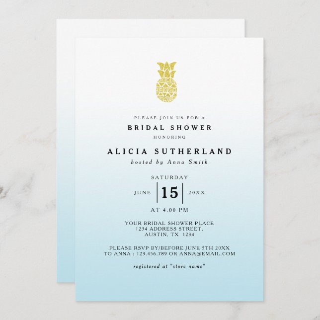 Carte de Fête des mariées Aqua Gold Parties scinti (Devant / Derrière)