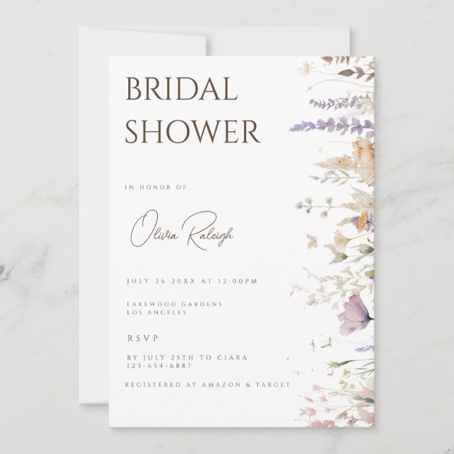 Carte de Fête des mariées blanche Fleur sauvage Bo (Devant)