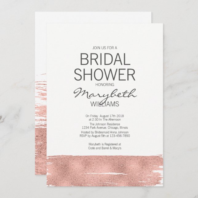 Carte de Fête des mariées de brosse moderne Rose G (Devant / Derrière)