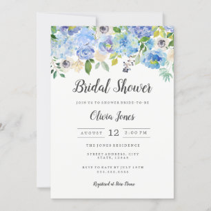 Carte de Fête des mariées Florale Bleue Moderne