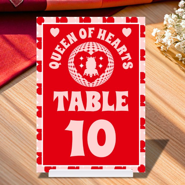 Carte de Fête des mariées Retro Queen Of Hearts (Queen Of Hearts Bridal Shower Table Card)