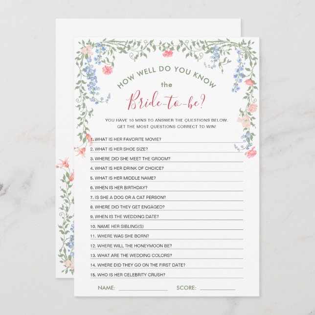 Carte de Fête des mariées Rose Meadow Pastel (Devant / Derrière)