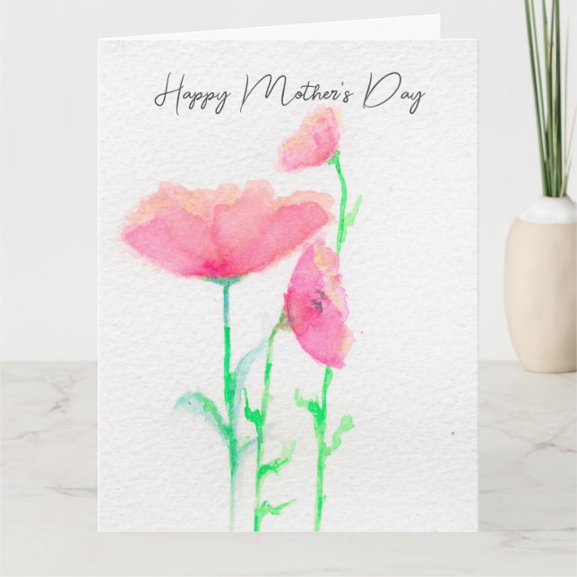 Carte de fête des mères à aquarelle florale rose (Devant)