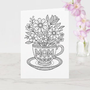 Carte de fête des mères à colorier - Théière flora