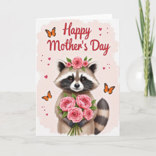 Carte de fête des mères à critter couronné de rose