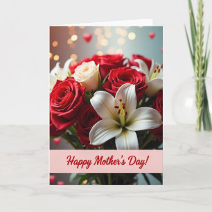 Carte de fête des mères à effet bokeh et cœur flor