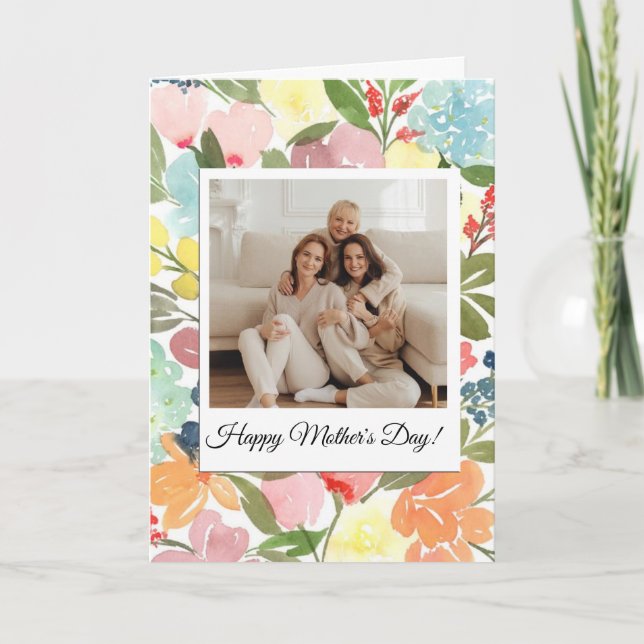 Carte de fête des mères à fleurs à l'aquarelle ave (Devant)