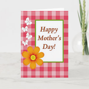 Carte de Fête des Mères à fleurs en Gingham