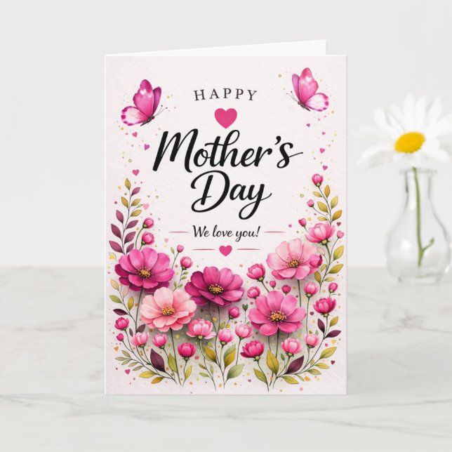 Carte de fête des mères à fleurs roses (Petite plante)
