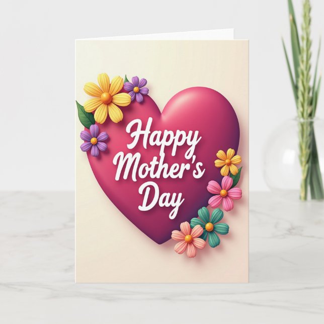 Carte de Fête des Mères à Fleurs Sculptées (Devant)