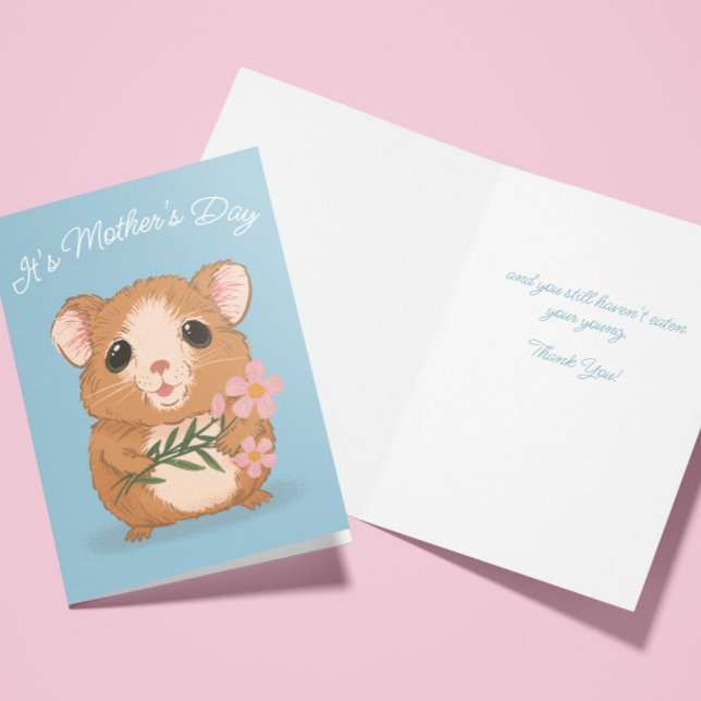 Carte de fête des mères à humour noir avec un hams (cute hamster mothers day card with funny dark humor about mom not eating her babies)