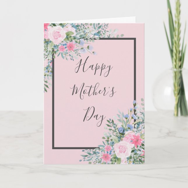Carte de fête des mères à la rose aquarelle (Devant)