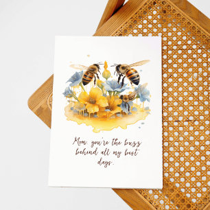 Carte de fête des mères à l'aquarelle abeille bour