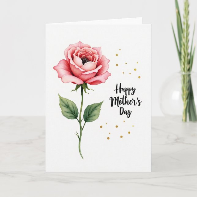 Carte de fête des mères à l'aquarelle de rose (Devant)