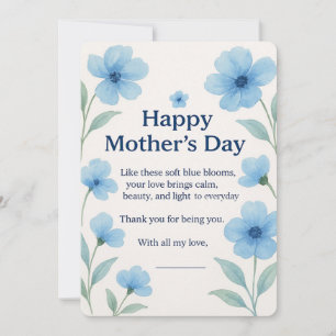 Carte de fête des mères à motif floral bleu aquare