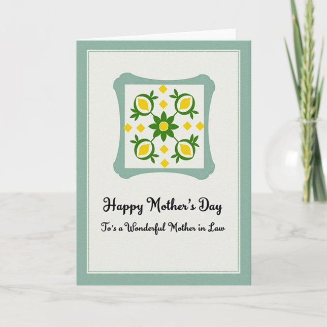 Carte de fête des mères à motif floral vert (Devant)